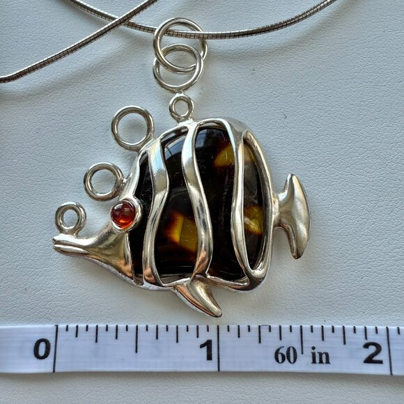 Sterling Silver Baltic Amber Fish on Sterling Snake chain - Picture 3 of 5